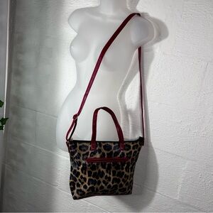 Red and leopard shoulder purse